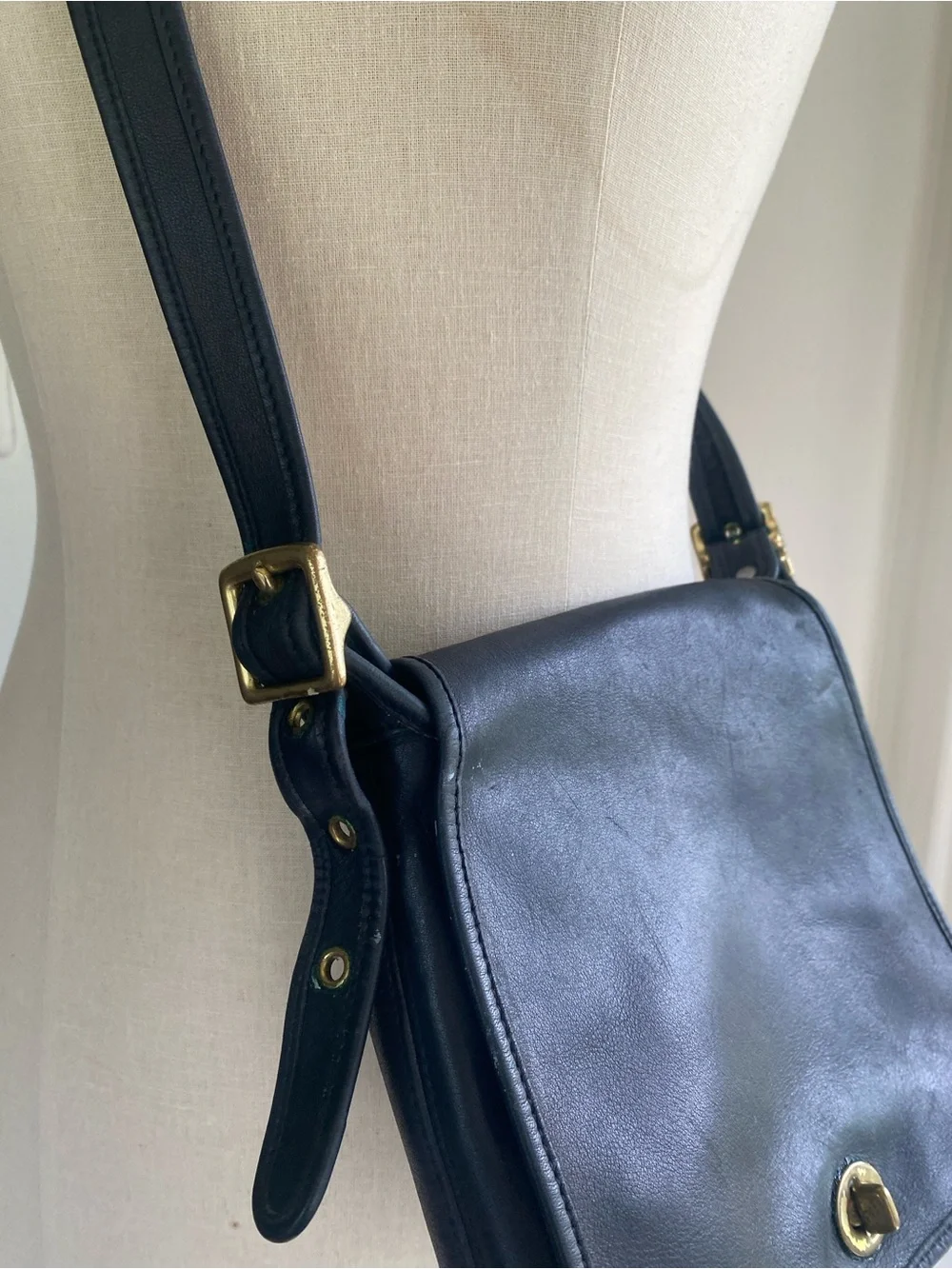 Coach Legacy Black Leather Messenger Bag 9715 with Brass-Tone Turn Lock